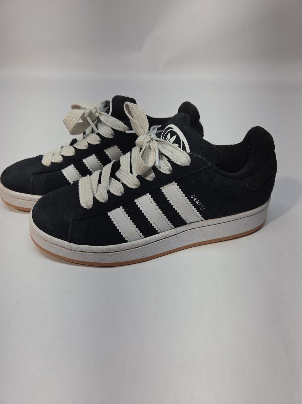 adidas Campus Woman's Size 6 Lace Up Sneakers Black With White Stripes